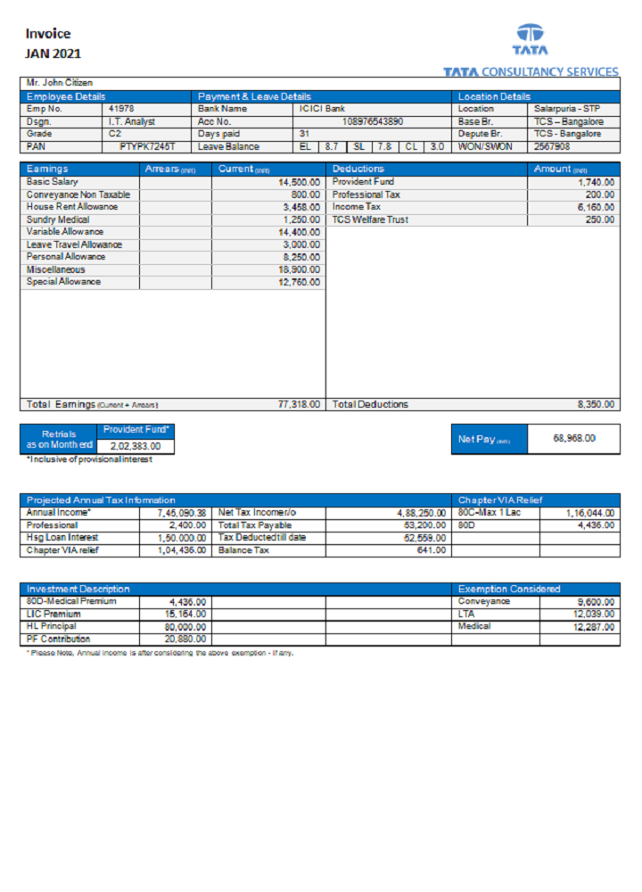 USA Tata Consulting Services invoice PSD template